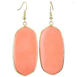 Dangle Earrings TUMBEELLUWA Orange Howlite Stone Oval Drop Gold Colour Hooking Jewellery For Women