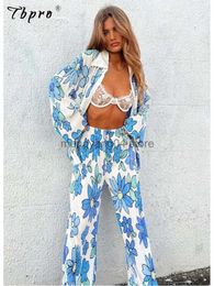 Women's Two Piece Pants Casual Pleated Printed Suit Women Long Sleeve V Neck Blouse And High Waist Pants Two Piece Sets Female Elegant Trousers Outfits T230512