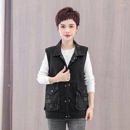 Women's Vests 2023 Spring Autumn Turn-down Collar Waistcoat Women's Jean Vest Coat Single-breasted Casual Denim Jackets Ladies