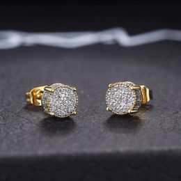 Stud Earrings Cubic Zirconia Bling Iced Out Around Earring Gold Copper For Men Hip Hop Jewellery Women Rapper Ear RingStud