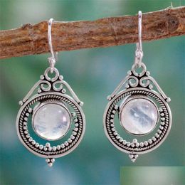 Charm Vintage Ethnic Bohemia Drop Earrings For Women Mumbai Moonstone Tibetan Sier Earring Fashion Jewelry Gift Party Boho De Dhgarden Dhs36