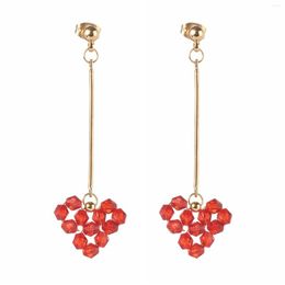Stud Earrings Kissitty 1 Pair Women Dangling Earring Brass Dangle With Transparent Acrylic Beads Heart Red