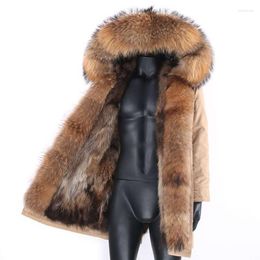 Men's Down 2023 Men Winter Jacket Real Fur Coat Long Parka Raccoon Collar Hood Thick Warm Streetwear Outerwear Natural Weight