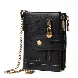 Wallets Fashion Vintage Men Pu Leather Double Zipper Hasp Male Card Holder Wallet Purse With Chian