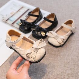 Flat Shoes 2023 Spring Girls Princess Sqaure Toe Mary Janes Kids Flats Diamond Bowtie Leather Children Toddlers 1-8 Years