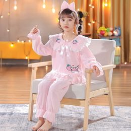 Pyjamas Winter Children Pyjamas Girls Princess Loungewear Coral Fleece Kids Pijamas Warm Flannel Sleepwear Homewear teen Pyjama Set 230511