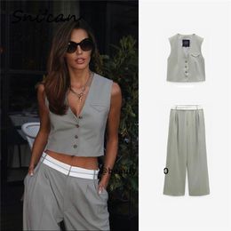 Women's Tanks Camis Solid Grey Spring Ladies Vest Fashion Sleeveless V Neck Single Breasted Basic Women Crop Chic Tops Casual Outwear Blusas 230511