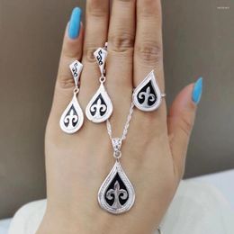 Necklace Earrings Set 2023 Fashion Silver-plated Spades Three-piece Ring Exquisite Jewelry Women