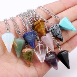 Hexagonal prism Turquoise Opal Pendants Natural Quartz Crystal Healing Chakra Stone Pendant Necklace Jewelry for Women Gift 20pcs