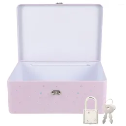 Gift Wrap Desktop Storage Boxes Stash Box Lock Tin Metal Small