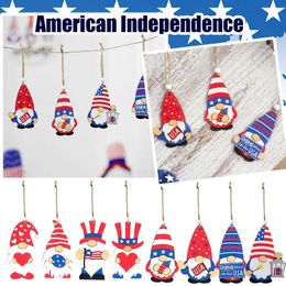 Supplies 4th July gnome patriotic wood ornaments hanging ornaments independence memorial gnome pendant wood gnome tree decoration P230512