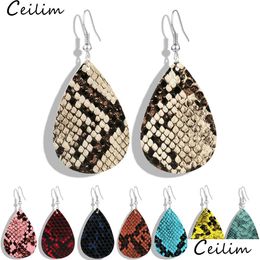 Charm New Trendy Pu Teardrop Leather Earrings For Women Snake Pattern Mti Colours Bohemia Korean Water Drop Jewellery Delivery Dhgarden Dhzxy