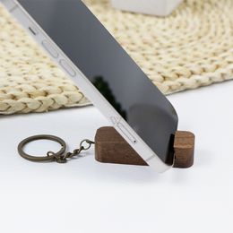 2023 Fashion Keychain Wood Key Ring Phone Holder Bracket Keyrings Keychains For Gifts