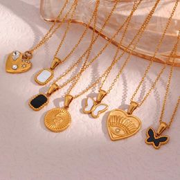 Pendant Necklaces Trendy Love Heart Butterfly Devil's Eye Shell Coin Square Necklace Gold Color Link Chain Choker For Women Jewelry