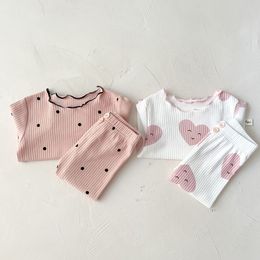 Pyjamas 0-36M Ribbed Baby Clothing Set Pit Strip Baby Boy Girl Clothes Cotton Long Sleeve Baby Pyjamas Suit Cute Baby Fashion Clothing 230511