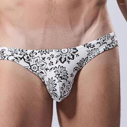 Underpants Sexy Men Briefs Cotton Florals Printed Breathable G-String Low Rise Thong Mini Bikini Underwear Hip Lift Bugle Pouch Panties