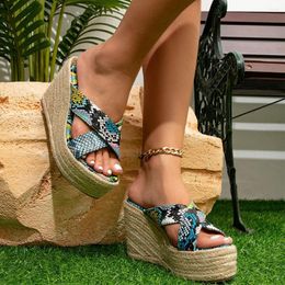 Sandals Summer Dropship Colourful Snake Veins 2023 Mules High Heels Wedges Shoes Women Chic Leisure Platform Espadrilles Slipper