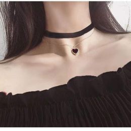 Choker Punk Black Elastic Band Necklace For Women Double Layer Gothic Heart Pendants Necklaces Collar Fashion Jewelry Sexy Gift