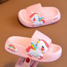 Slipper Children s Slippers for Girls Summer Cute Soft Bottom Anti skid Solid Colour Cartoon Unicorn Non slip Bathroom Shoes Beach 230511
