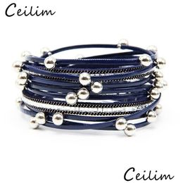 Chain Casual Personalized Mtilayer Bead Leather Bracelets Bangles Wrap Adjustable Bracelet Wristbands Alloy With Magnetic Cl Dhgarden Dhgro