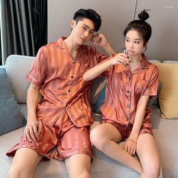 Men's Sleepwear 2023 Summer Homewear Couple 's Pajamas Set Short Sleeve Satin Silk Thin Plus Size Loose Men Women Two Piece Suit Casual
