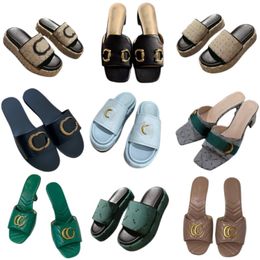 Slippers women's summer designer shoes luxury brand platform shoes top leather high heels metal letter beach shoes open toe outdoor shoes jelly Colour chunky heel
