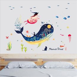 Wall Stickers Cartoon Fantasy Whale Sticker Living Room Bedroom Decoration Modern Art Mural Kids DecorationWall