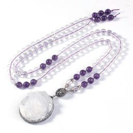 Pendant Necklaces FYSL Silver Plated Irregular Shape Clear Quartz Cluster Long Beads Chain Necklace Amethysts Crystal Jewelry