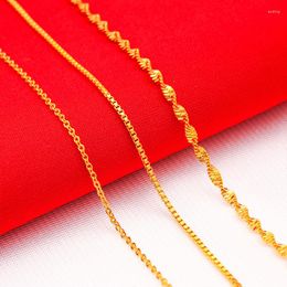 Chains 14k Gold Colour 45cm Chain Necklace For Woman Box Water Wave O Choker Wedding Birthday Necklaces Not Fade Jewellery Gift