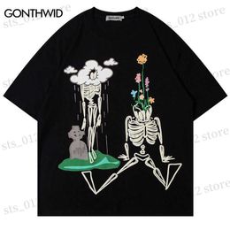 Men's T-Shirts Hip Hop Oversize T Shirt Streetwear 2023 Funny Skull Skeleton Graphic Print Tshirt Harajuku Fashion Casual Loose Cotton Tee Tops T230512