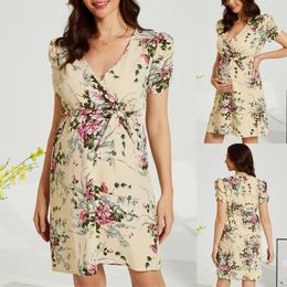 Maternity Dresses Pregnancy Dress Sleeveless High Waist Floral Print Nightdress Pregnant Plus Size Robe Femme