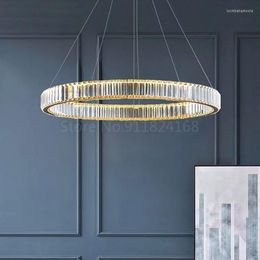 Chandeliers Postmodern Simple Circle Chandelier High-end Atmosphere Dining Room Pendant Lights Fashion Luxury El Hallway Led Crystal Lamp