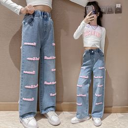 Jeans Girls Jeans Children's Spring Fashion Clothes Teenage Denim Trousers Kids Casual Straight Leg Pants 5 7 9 11 13 14Y 230512