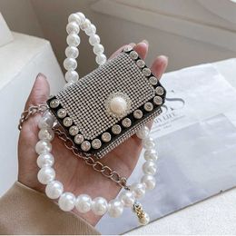 Pearl Rhinestone Bag for Women2023 Designer Mini Purses Pu Leather Coin Wallets Chain Decorative Hip Waist Crossbody Bags 230512
