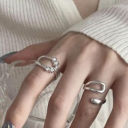 Cluster Rings 925 Sterling Silver Unique Hollowout Ring For Women Fine Jewellery Finger Adjustable Open Vintage Party Birthday Gift