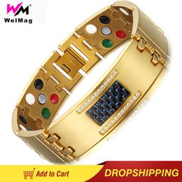 Chain WelMag Bracelets 5in1 Health Care Crystal Magnetic Bangles For Men Germanium Tourmaline Male Wristband 230511