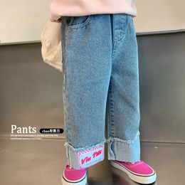 Jeans Spring Girls Jeans Children's Kids Baby Letter INS Pants Baby Casual Straight Leg Pants 2 3 4 5 6 Years 230512