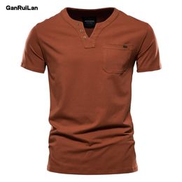 Men's T-Shirts Summer Tops Tee Quality Cotton T Shirt Men Solid Colour Design V-neck Casual Classic Men's Clothing T-shirt B0940 230512
