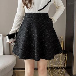 Skirts Korean Style Flectit Glittery Tweed Skirt High Waist A-line Flared Mini Womens Autumn Winter Vintage Faldas Mujer Moda