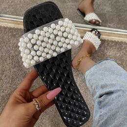 Slippers Spring/summer new women 2022 pearl rhinestone women's all-match casual slippers fashion solid Colour flat shoes sandals G230512