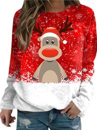 Women's Hoodies Women Christmas Sweater Pullover Long Sleeve Sweatshirt Loose Shirts Cute Snowman Elk Tree Printed Jumper Tops