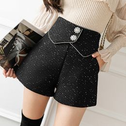 Women's Shorts Fashion high waist irregular shorts women sequin Woollen tweed women's shorts elegant wide leg short pants fall winter 230512