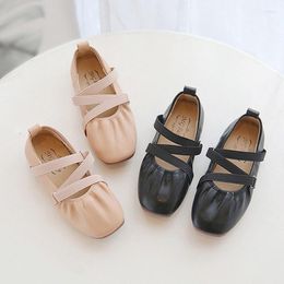 Flat Shoes 2023 Spring Girls Elastic Band Ballet Flats Square Toe Dance Kids Children Baby Mary Janes Princess Shoe Black 1-12y