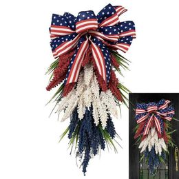 Flores decorativas grinaldas 4 de julho Garland 2212 polegadas Celebrações Independência Decoração patriótica Garlandes multicoloridas artesanais para a porta da frente P230512