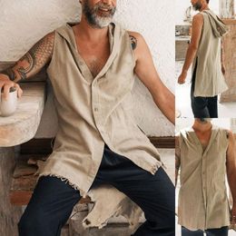 Men's Tank Tops 2023 Summer Fashion Trend Design Sleeveless Hooded Vest Men's Multi-color Cotton Linen Wash Water Casual