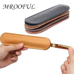 Genuine Leather Pen Case With Luxury Wood Ballpoint Vintage Bag 0.7mm Business Signature School Gift Korean Supplies