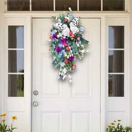 Decorative Flowers Wreaths Welcome Butterfly Wreath Spring wreath Indoor decoration wreath T230512