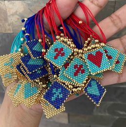 Chain Scapular Bracelet Boho Cross Heart Beaded Handmade Elastic Rope Charm For Girls Dainty Gift 230511