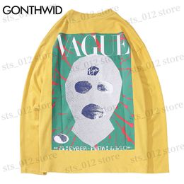 Men's Hoodies Sweatshirts GONTHWID Long Sleeve Tees Shirts Creative Print Casual Loose Skateboard Tshirts Streetwear Mens Hip Hop Harajuku Fashion Tops T230512