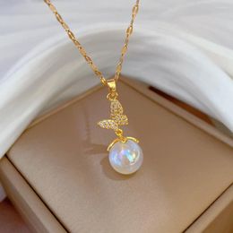 Pendant Necklaces MrZMsZ Mermaid Tears Necklace For Women Gold Colour Stainless Steel Imitation Pearls Fashion Party Jewellery